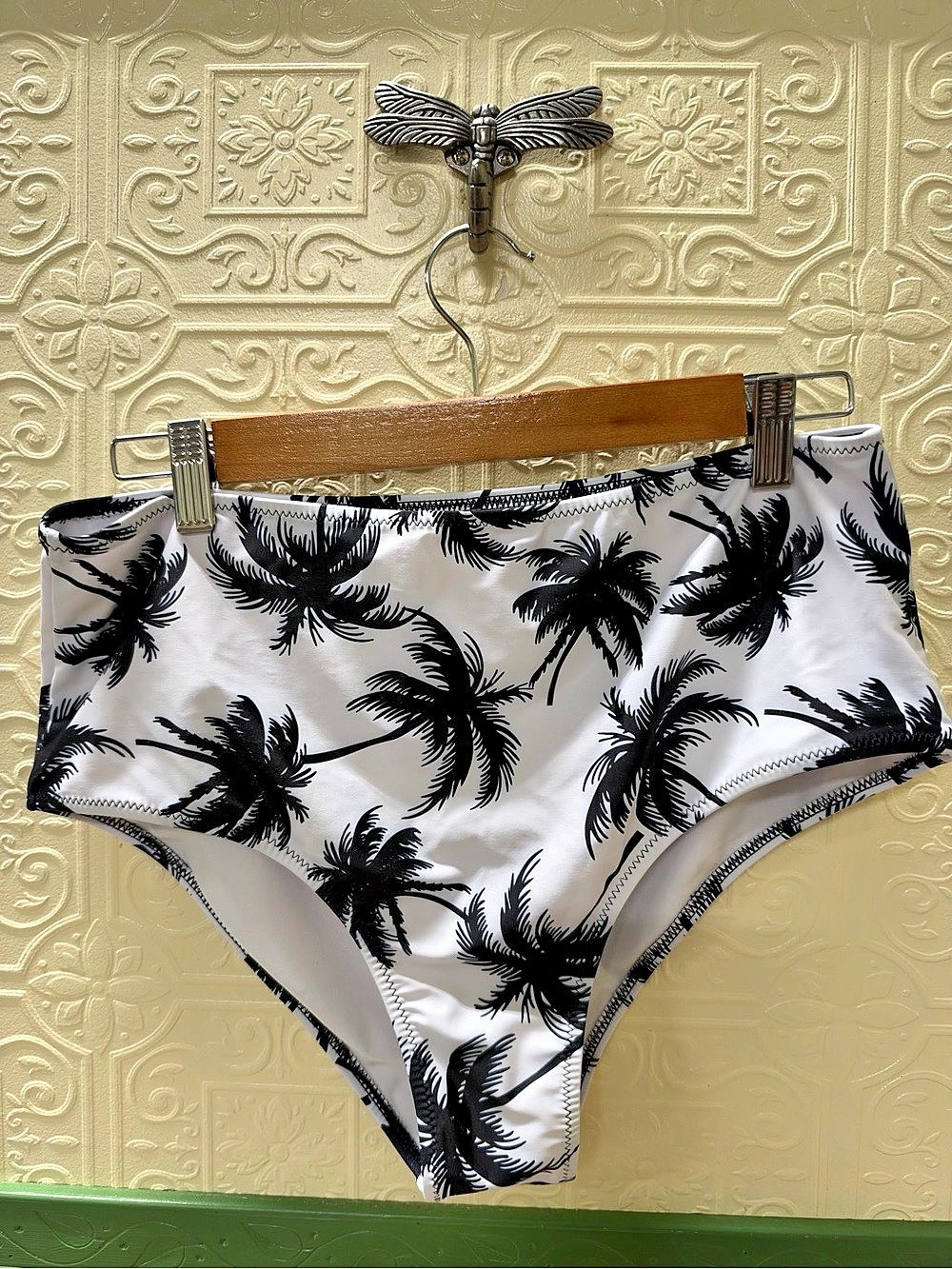 Beachsissi Palm Print Bikini Bottom White & Black Size XL